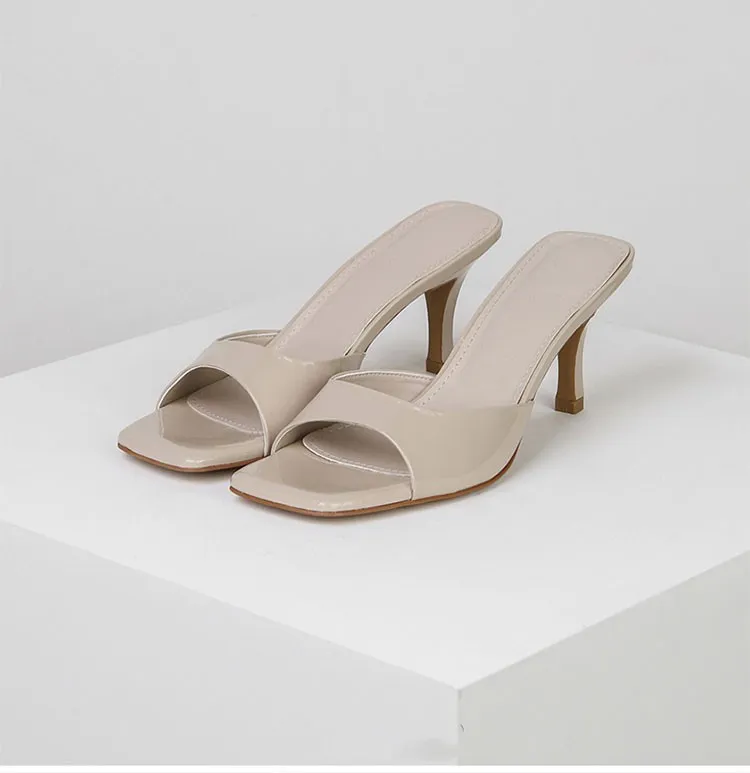 Women's Patent Leather High Heel Sandals - 2023 Summer British Style Square Heel Slippers - Plus Size Comfortable Fashion thumbnail 7