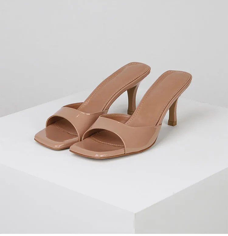 Women's Patent Leather High Heel Sandals - 2023 Summer British Style Square Heel Slippers - Plus Size Comfortable Fashion thumbnail 8