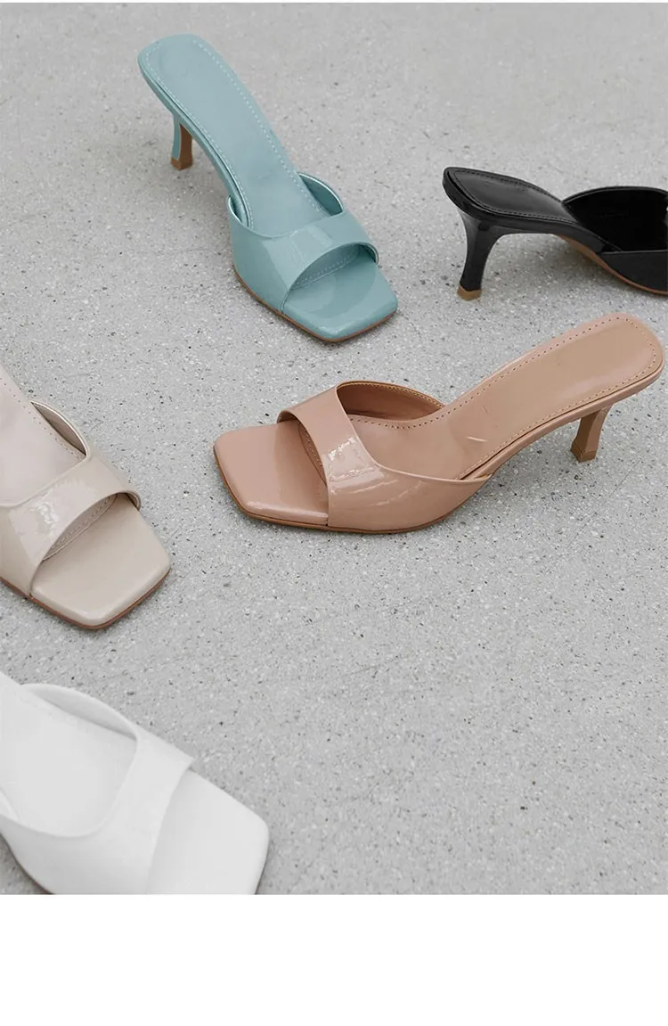 Women's Patent Leather High Heel Sandals - 2023 Summer British Style Square Heel Slippers - Plus Size Comfortable Fashion showcase 8