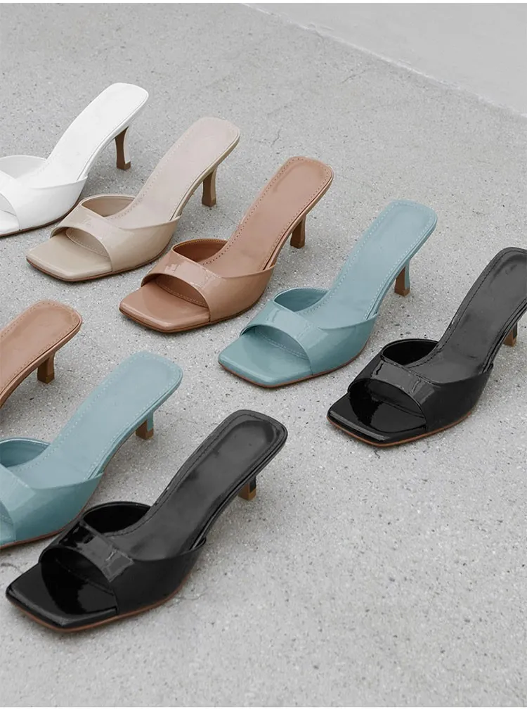Women's Patent Leather High Heel Sandals - 2023 Summer British Style Square Heel Slippers - Plus Size Comfortable Fashion showcase 3