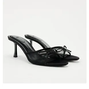 Women's Black Bow High Heels Sandals - Summer Open Toe Stiletto Heel Half Slippers - Elegant Outer Wear Shoes for Ladies thumbnail 6