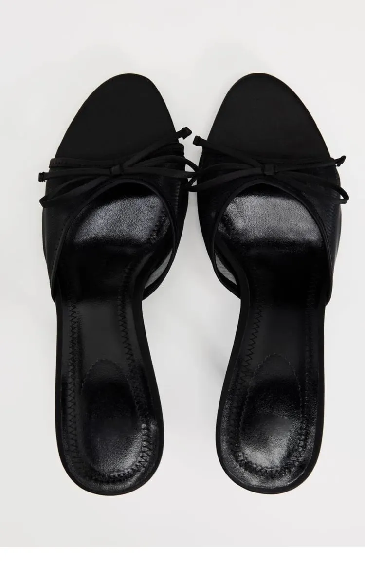 Women's Black Bow High Heels Sandals - Summer Open Toe Stiletto Heel Half Slippers - Elegant Outer Wear Shoes for Ladies showcase 9