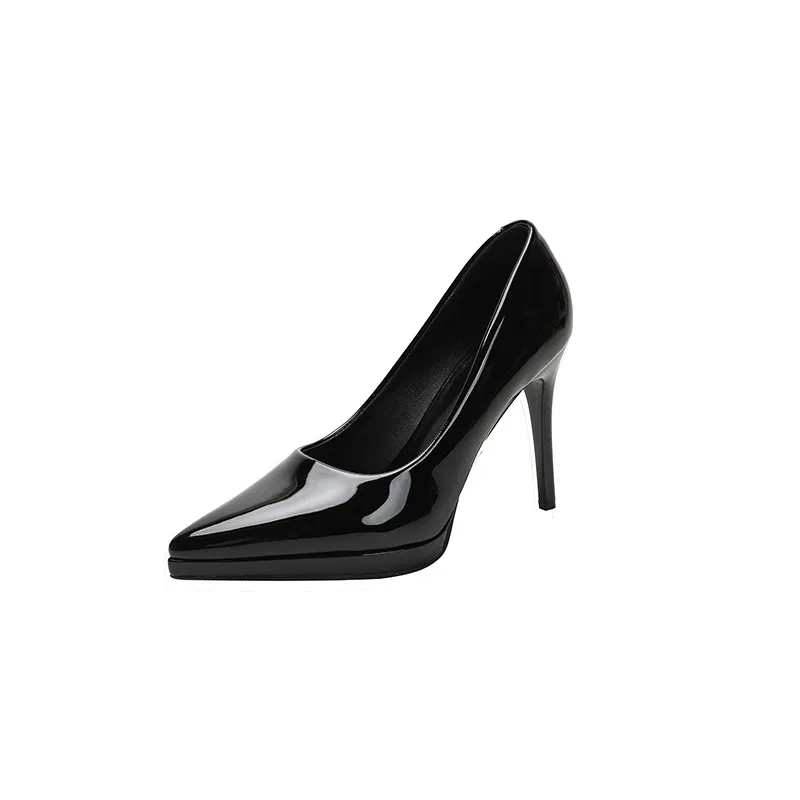 Women's Nude High Heels Soft Leather Stiletto Shoes - Waterproof Platform, Red Sole, Patent Leather, Pointed Toe, Sexy Party Dress Shoes showcase 18