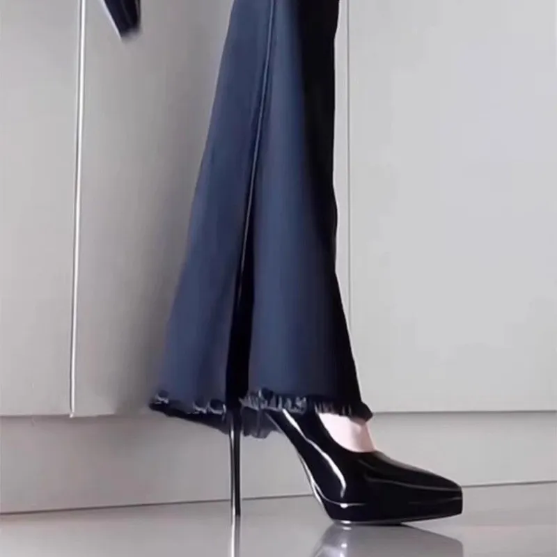 Women's Nude High Heels Soft Leather Stiletto Shoes - Waterproof Platform, Red Sole, Patent Leather, Pointed Toe, Sexy Party Dress Shoes showcase 15