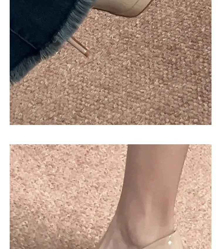 Women's Nude High Heels Soft Leather Stiletto Shoes - Waterproof Platform, Red Sole, Patent Leather, Pointed Toe, Sexy Party Dress Shoes showcase 10
