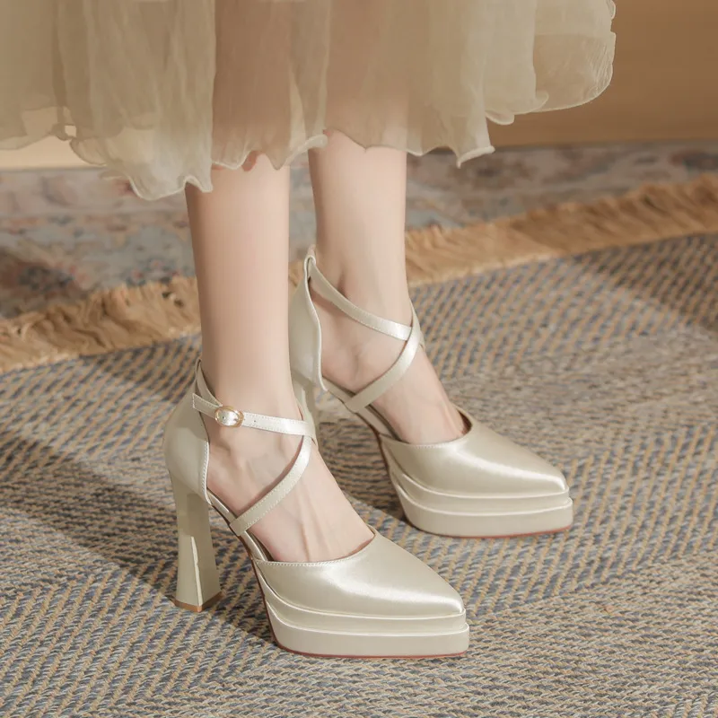 Women's Pointed Toe High Heels Platform Wedding Shoes - Elegant Double Layer Waterproof Bridal Pumps for Parties & Special Occasions - 2024 Fashion thumbnail 1