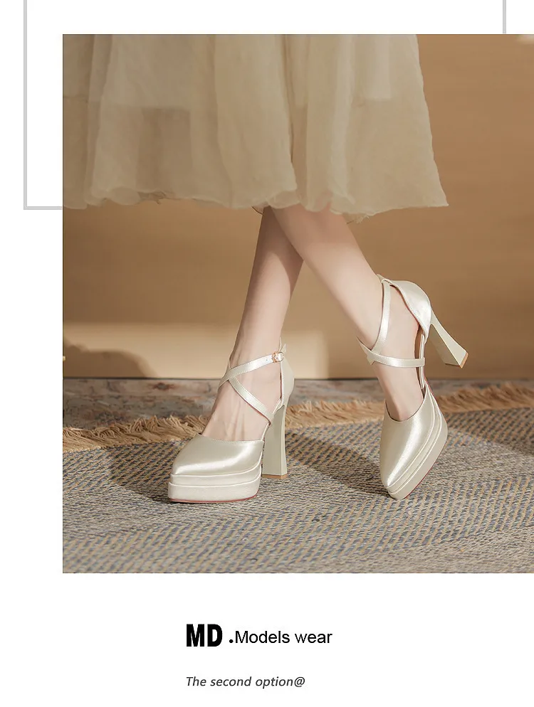 Women's Pointed Toe High Heels Platform Wedding Shoes - Elegant Double Layer Waterproof Bridal Pumps for Parties & Special Occasions - 2024 Fashion showcase 13