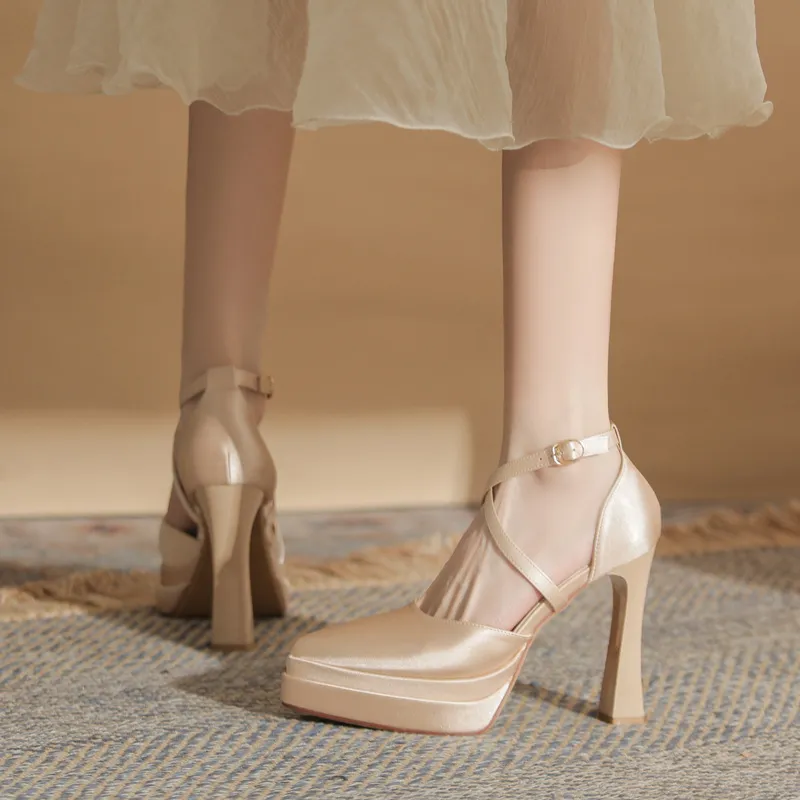 Women's Pointed Toe High Heels Platform Wedding Shoes - Elegant Double Layer Waterproof Bridal Pumps for Parties & Special Occasions - 2024 Fashion thumbnail 2
