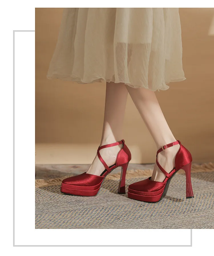 Women's Pointed Toe High Heels Platform Wedding Shoes - Elegant Double Layer Waterproof Bridal Pumps for Parties & Special Occasions - 2024 Fashion showcase 18