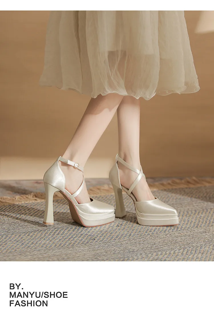 Women's Pointed Toe High Heels Platform Wedding Shoes - Elegant Double Layer Waterproof Bridal Pumps for Parties & Special Occasions - 2024 Fashion showcase 11