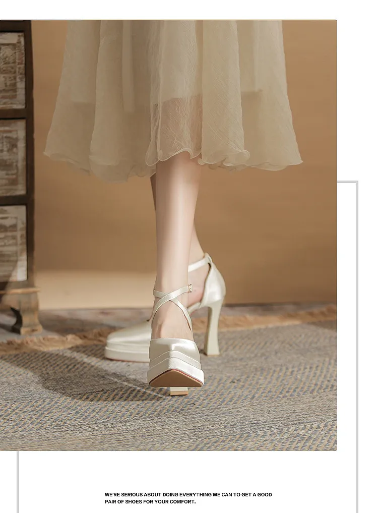 Women's Pointed Toe High Heels Platform Wedding Shoes - Elegant Double Layer Waterproof Bridal Pumps for Parties & Special Occasions - 2024 Fashion showcase 12
