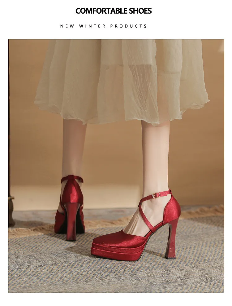 Women's Pointed Toe High Heels Platform Wedding Shoes - Elegant Double Layer Waterproof Bridal Pumps for Parties & Special Occasions - 2024 Fashion showcase 19