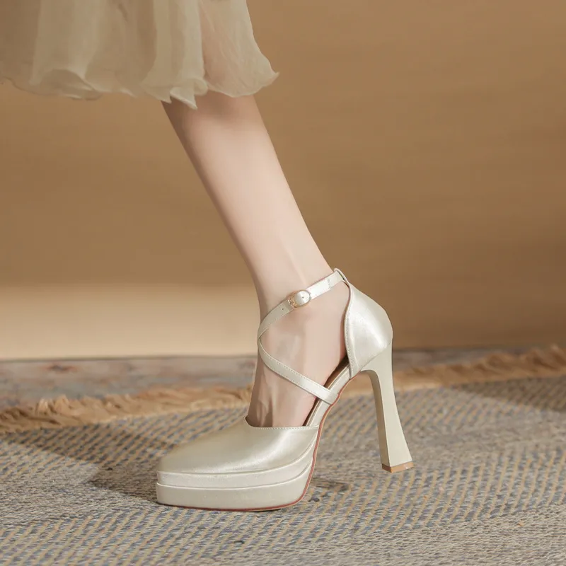 Women's Pointed Toe High Heels Platform Wedding Shoes - Elegant Double Layer Waterproof Bridal Pumps for Parties & Special Occasions - 2024 Fashion thumbnail 7