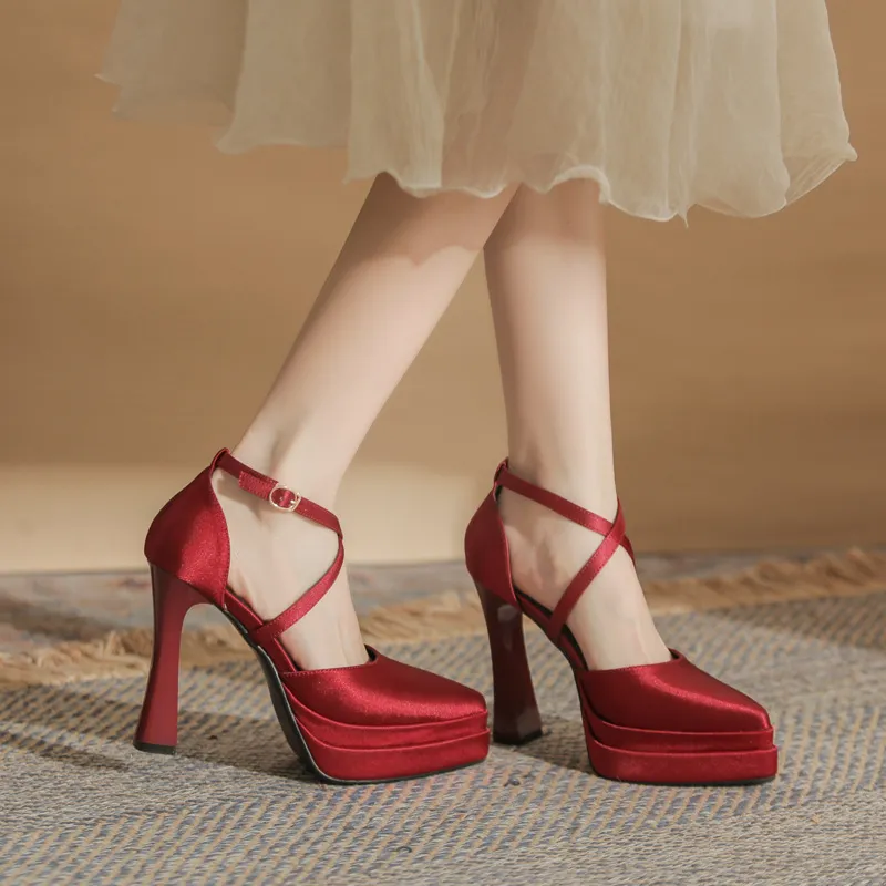 Women's Pointed Toe High Heels Platform Wedding Shoes - Elegant Double Layer Waterproof Bridal Pumps for Parties & Special Occasions - 2024 Fashion thumbnail 6