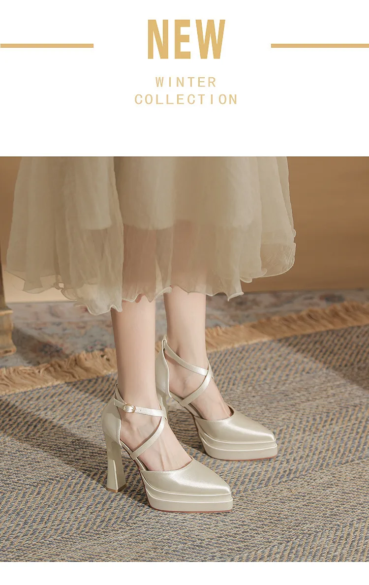 Women's Pointed Toe High Heels Platform Wedding Shoes - Elegant Double Layer Waterproof Bridal Pumps for Parties & Special Occasions - 2024 Fashion showcase 2