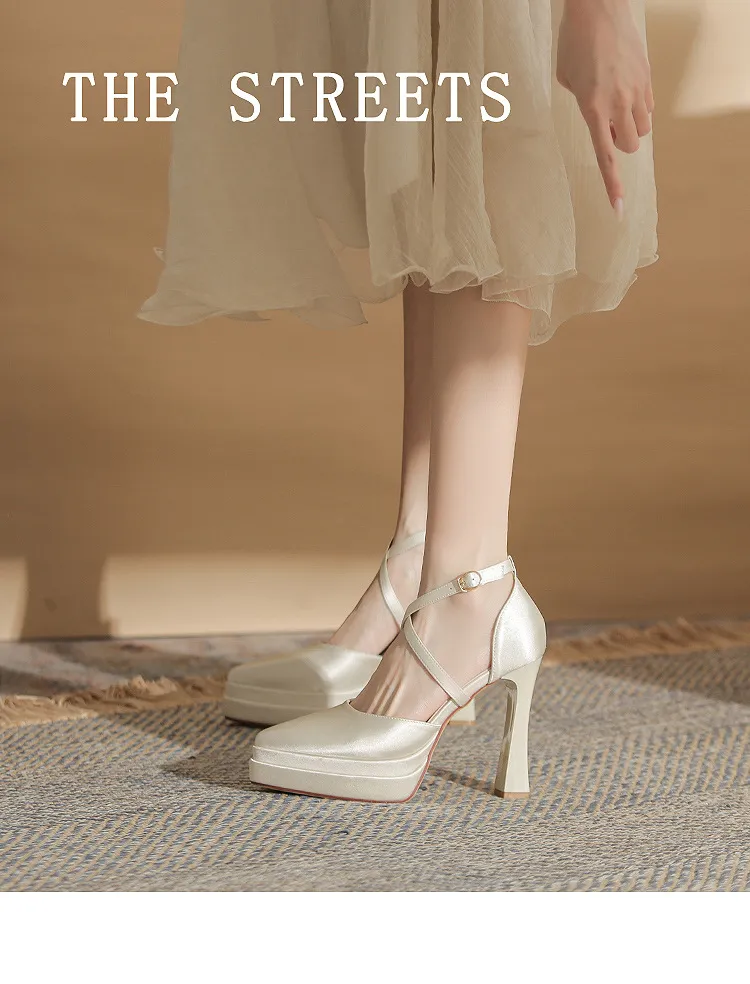 Women's Pointed Toe High Heels Platform Wedding Shoes - Elegant Double Layer Waterproof Bridal Pumps for Parties & Special Occasions - 2024 Fashion showcase 1