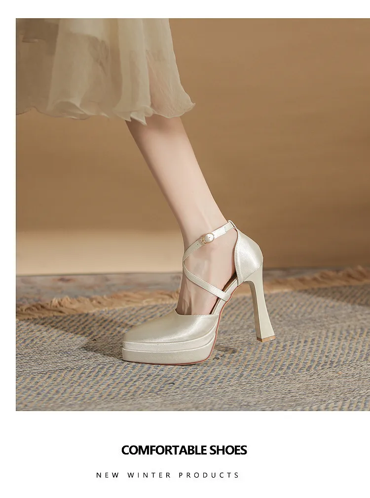 Women's Pointed Toe High Heels Platform Wedding Shoes - Elegant Double Layer Waterproof Bridal Pumps for Parties & Special Occasions - 2024 Fashion showcase 10