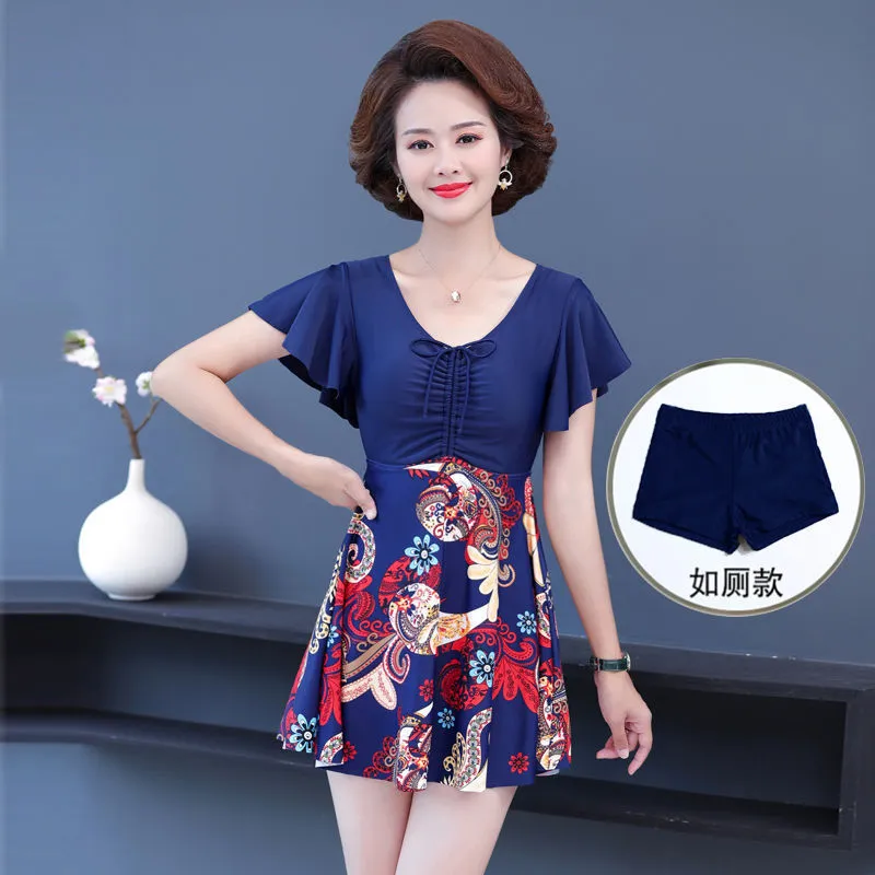 Women's One-Piece Swimsuit - Plus Size Conservative Slimming Printed Korean Style Bathing Suit for Beach, Hot Springs, and Swimming Pools thumbnail 6
