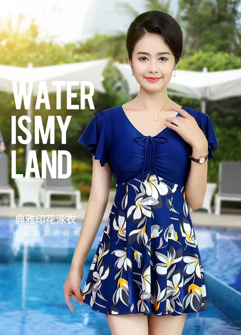 Women's One-Piece Swimsuit - Plus Size Conservative Slimming Printed Korean Style Bathing Suit for Beach, Hot Springs, and Swimming Pools showcase 10