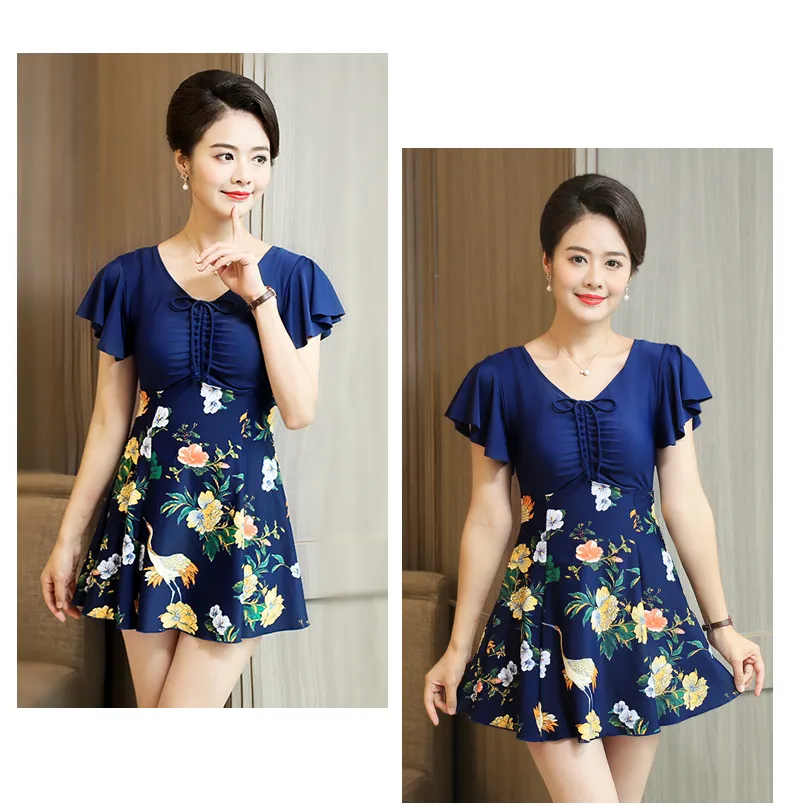 Women's One-Piece Swimsuit - Plus Size Conservative Slimming Printed Korean Style Bathing Suit for Beach, Hot Springs, and Swimming Pools showcase 12
