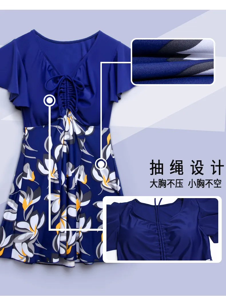 Women's One-Piece Swimsuit - Plus Size Conservative Slimming Printed Korean Style Bathing Suit for Beach, Hot Springs, and Swimming Pools showcase 4