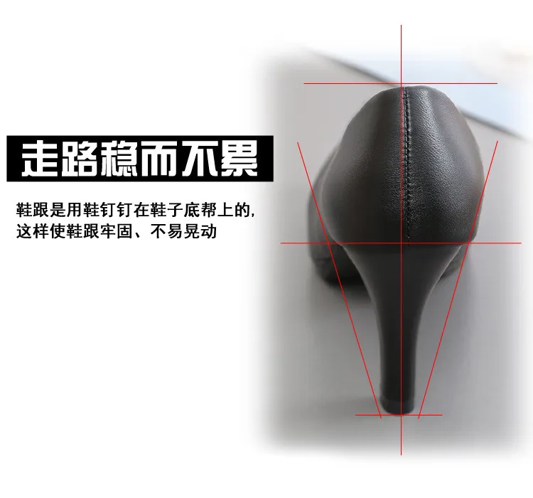 Women's Black Leather Work Shoes Comfortable Mid-Heel Professional Interview Formal Dress Shoes Spring Single Shoes showcase 11