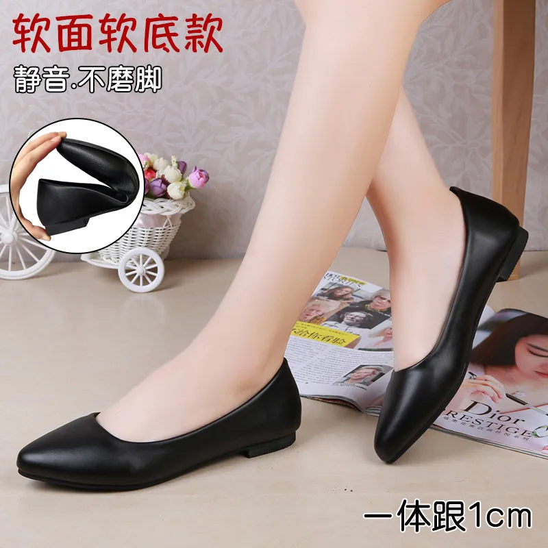 Women's Black Leather Work Shoes Comfortable Mid-Heel Professional Interview Formal Dress Shoes Spring Single Shoes thumbnail 7