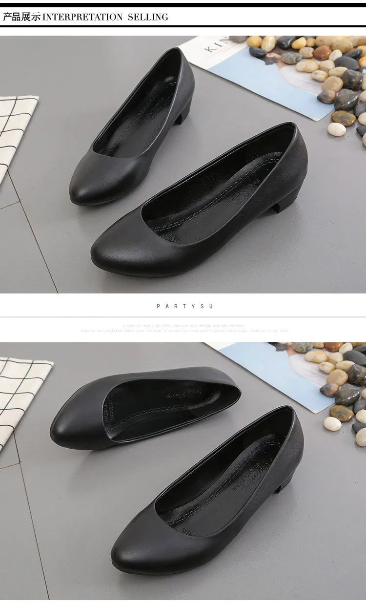 Women's Black Leather Work Shoes Comfortable Mid-Heel Professional Interview Formal Dress Shoes Spring Single Shoes showcase 19