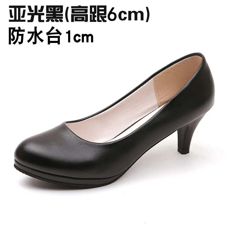Women's Black Leather Work Shoes Comfortable Mid-Heel Professional Interview Formal Dress Shoes Spring Single Shoes thumbnail 6
