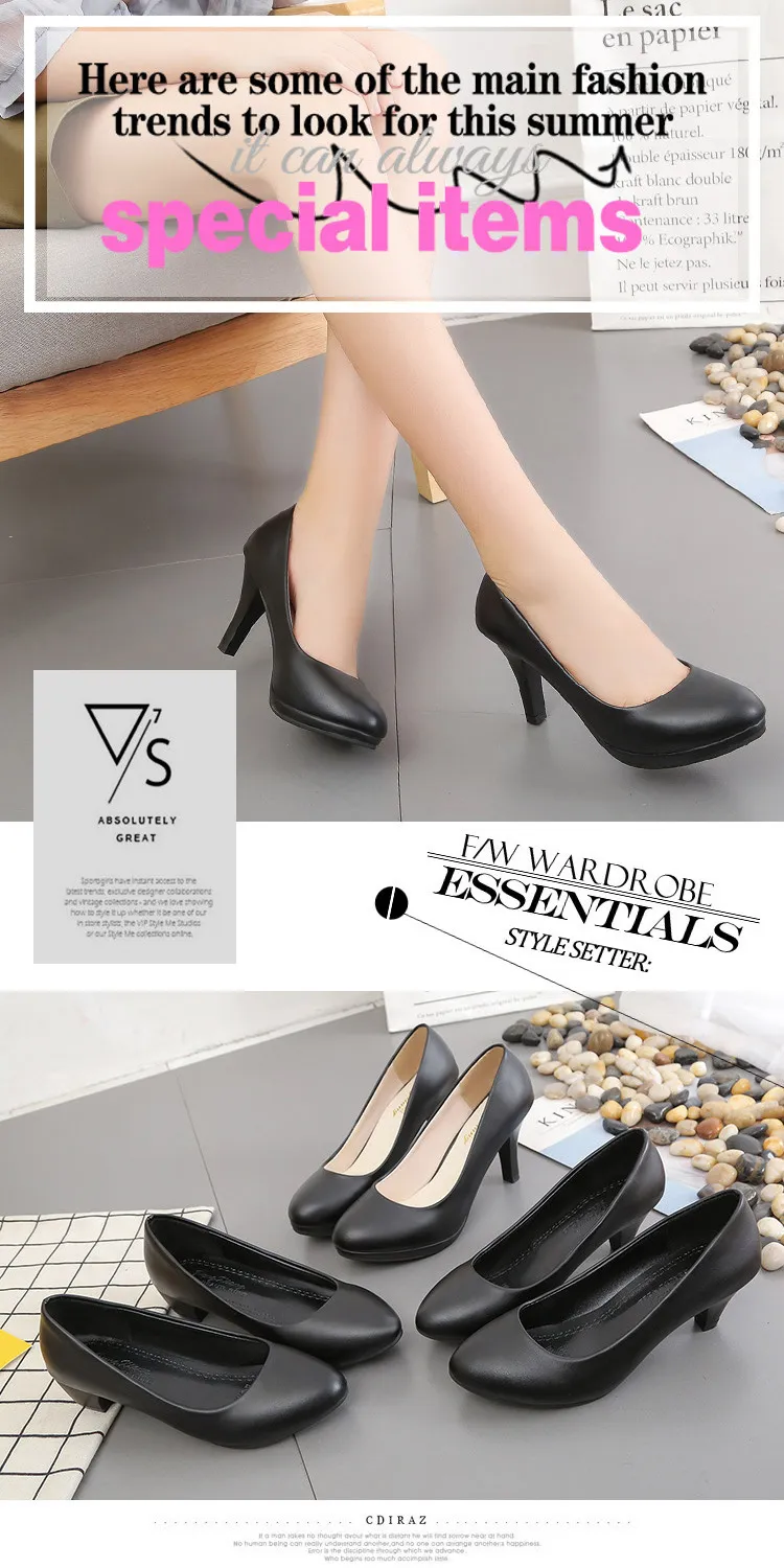 Women's Black Leather Work Shoes Comfortable Mid-Heel Professional Interview Formal Dress Shoes Spring Single Shoes showcase 13