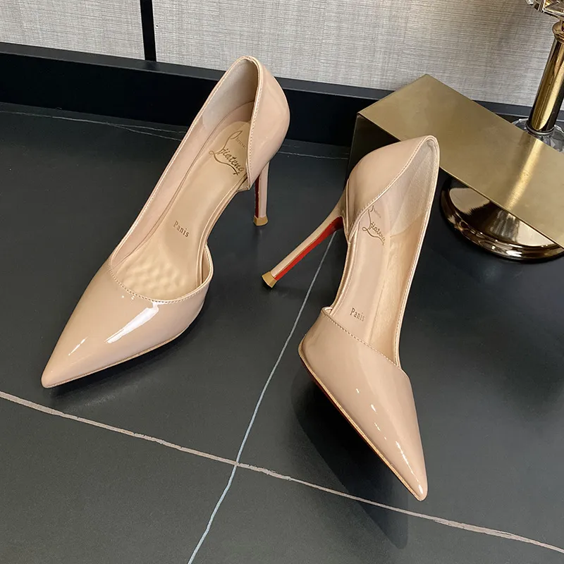 Women's Nude High Heels Stiletto Red Sole - Pointed Toe Patent Leather Sexy Elegant Party Dress Shoes 2025 New Style thumbnail 3