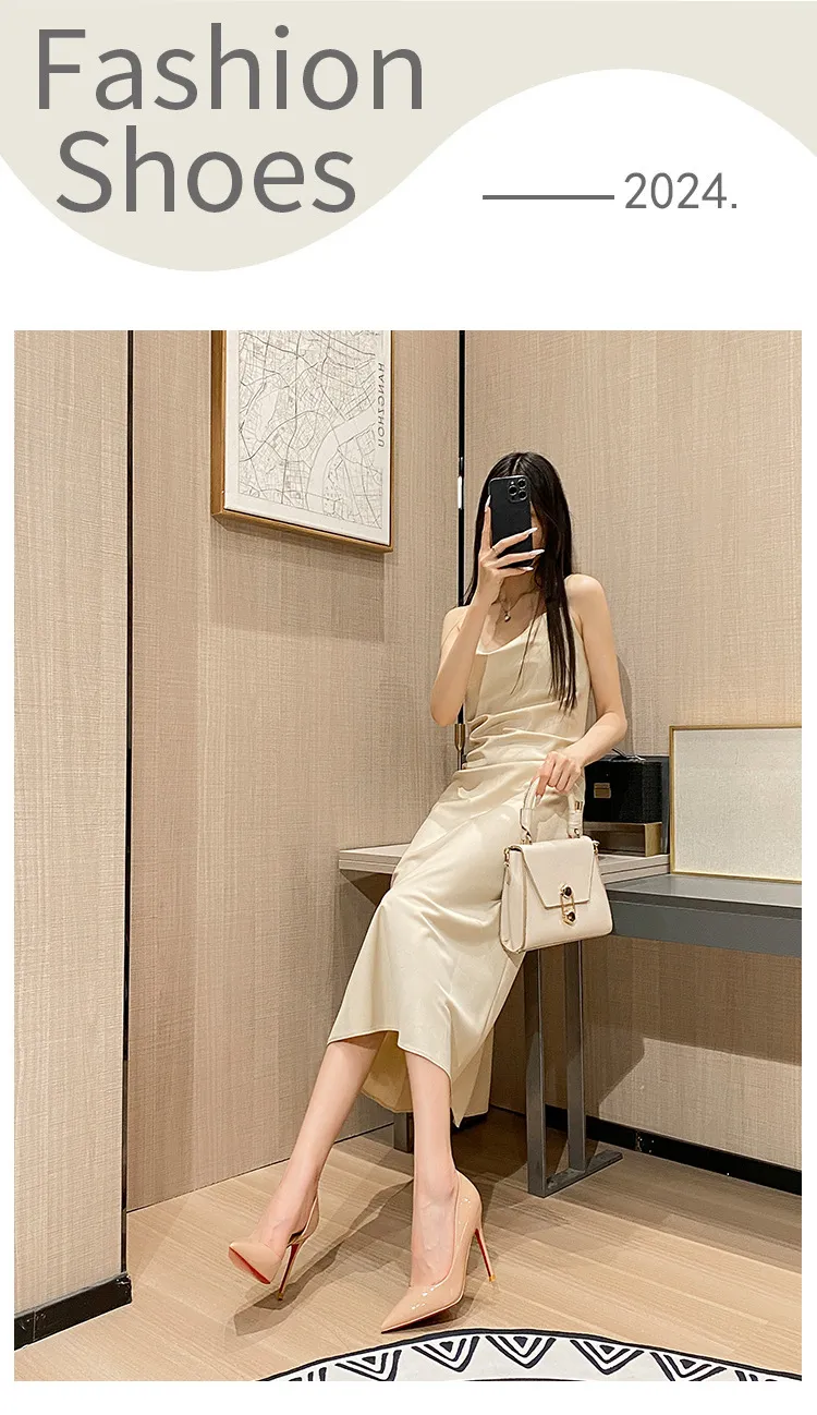 Women's Nude High Heels Stiletto Red Sole - Pointed Toe Patent Leather Sexy Elegant Party Dress Shoes 2025 New Style showcase 3