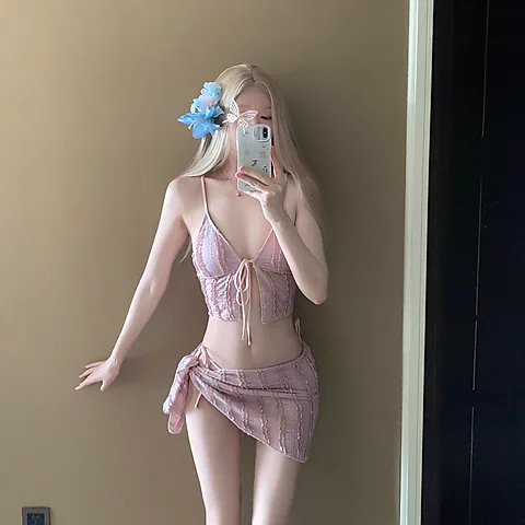 Women's Bikini Swimsuit Set - Korean Style High-End Swimwear for Hot Springs & Travel - Three-Piece Pure Desire Style