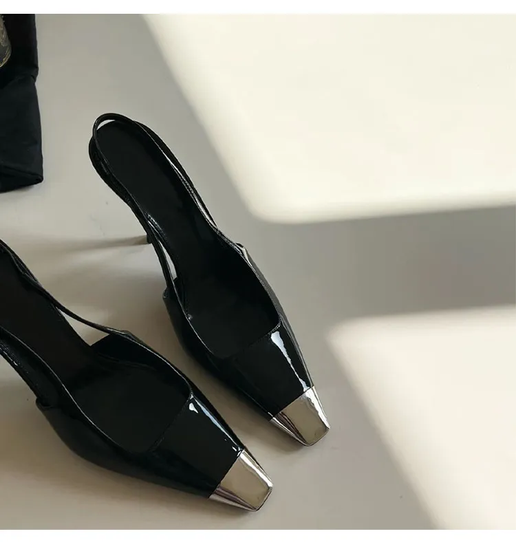 Rose Park Chae-Young's Same Style High Heels, Exclusively Available for Cross-Border Sales in 2023, Metal Square-Toe Single-Strap Closed-Toe Sandals with Back Straps showcase 5