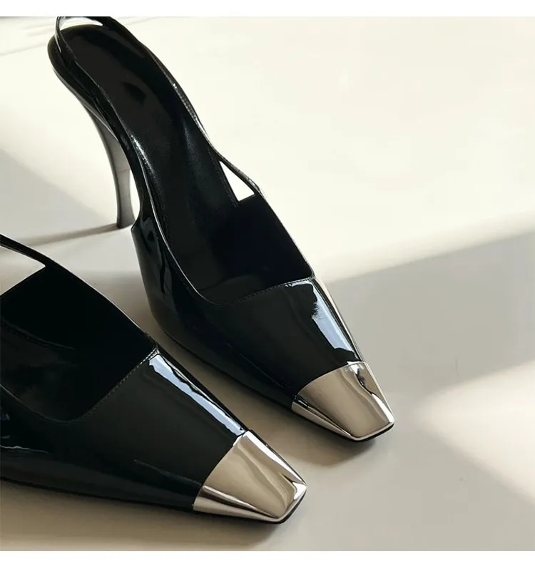 Rose Park Chae-Young's Same Style High Heels, Exclusively Available for Cross-Border Sales in 2023, Metal Square-Toe Single-Strap Closed-Toe Sandals with Back Straps showcase 4