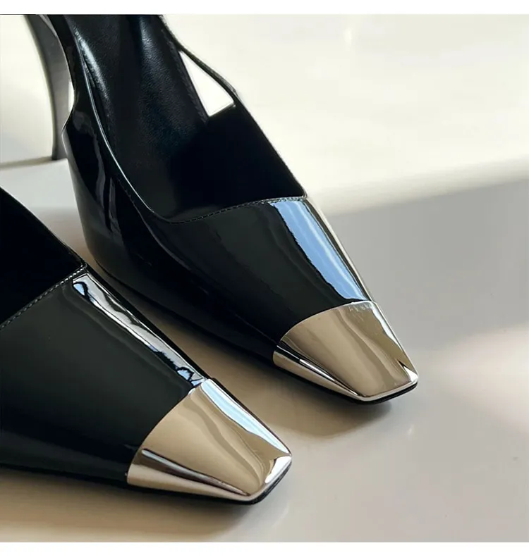 Rose Park Chae-Young's Same Style High Heels, Exclusively Available for Cross-Border Sales in 2023, Metal Square-Toe Single-Strap Closed-Toe Sandals with Back Straps showcase 6