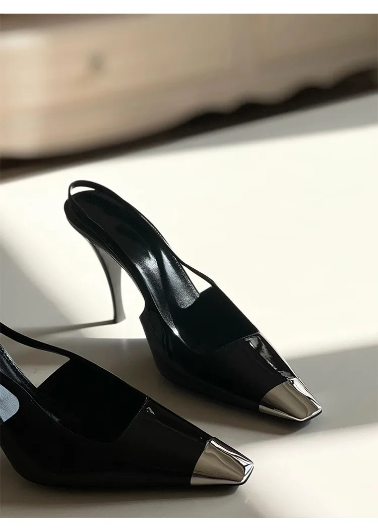 Rose Park Chae-Young's Same Style High Heels, Exclusively Available for Cross-Border Sales in 2023, Metal Square-Toe Single-Strap Closed-Toe Sandals with Back Straps showcase 3
