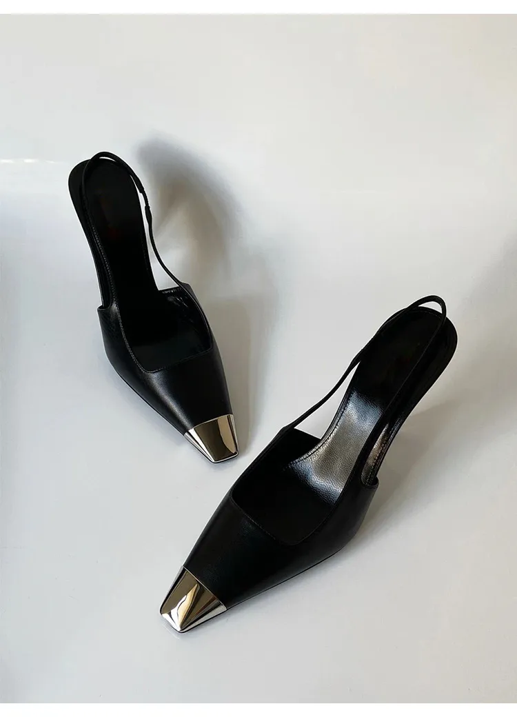 Rose Park Chae-Young's Same Style High Heels, Exclusively Available for Cross-Border Sales in 2023, Metal Square-Toe Single-Strap Closed-Toe Sandals with Back Straps showcase 8