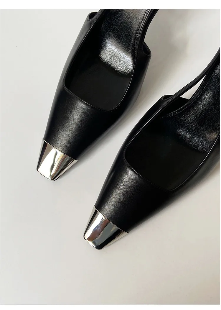 Rose Park Chae-Young's Same Style High Heels, Exclusively Available for Cross-Border Sales in 2023, Metal Square-Toe Single-Strap Closed-Toe Sandals with Back Straps showcase 9