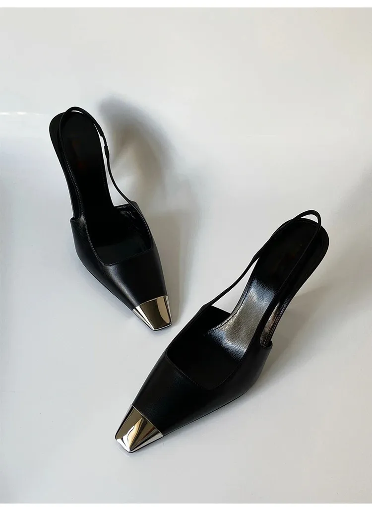 Rose Park Chae-Young's Same Style High Heels, Exclusively Available for Cross-Border Sales in 2023, Metal Square-Toe Single-Strap Closed-Toe Sandals with Back Straps thumbnail 8