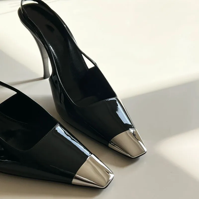 Rose Park Chae-Young's Same Style High Heels, Exclusively Available for Cross-Border Sales in 2023, Metal Square-Toe Single-Strap Closed-Toe Sandals with Back Straps thumbnail 2