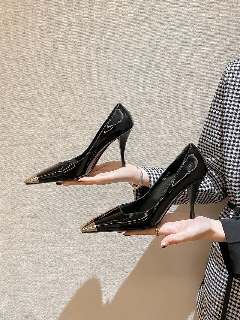 Rose Park Chae-Young's Same Style High Heels, Exclusively Available for Cross-Border Sales in 2023, Metal Square-Toe Single-Strap Closed-Toe Sandals with Back Straps thumbnail 9