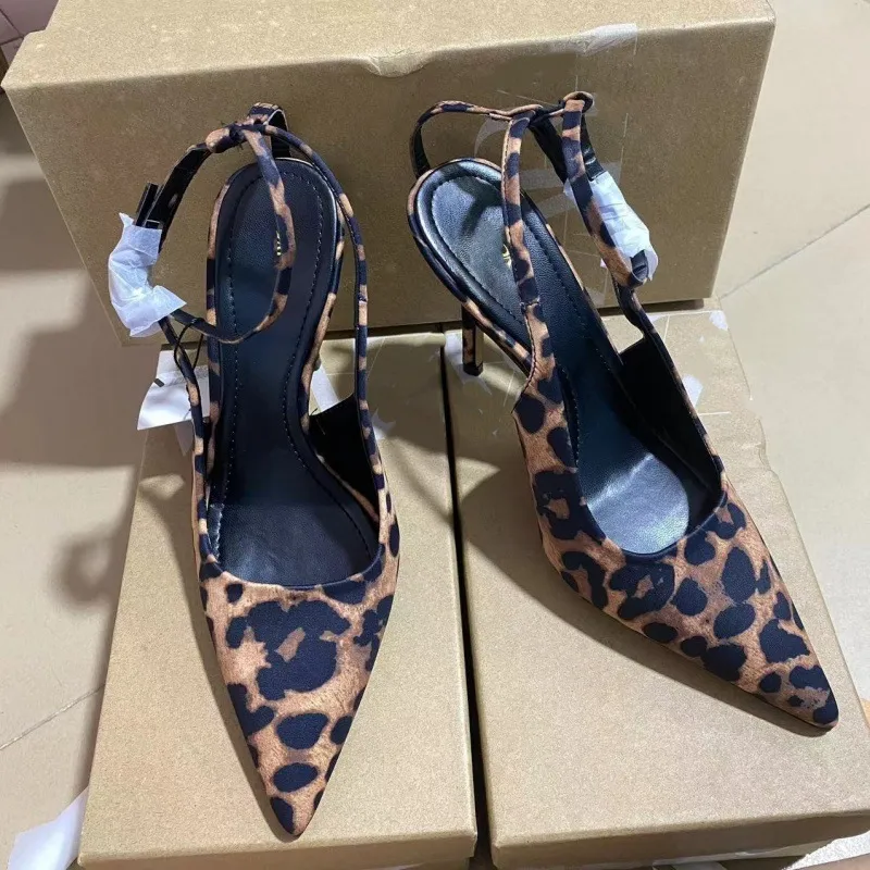 Leopard Print Pointed Toe High Heel Mules for Women | Retro Fashion Slip-On Sandals | Summer 2024 Versatile Dress Shoes thumbnail 1