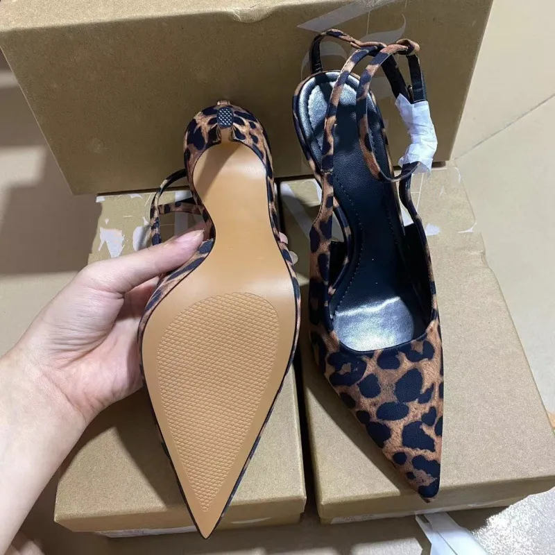 Leopard Print Pointed Toe High Heel Mules for Women | Retro Fashion Slip-On Sandals | Summer 2024 Versatile Dress Shoes thumbnail 4