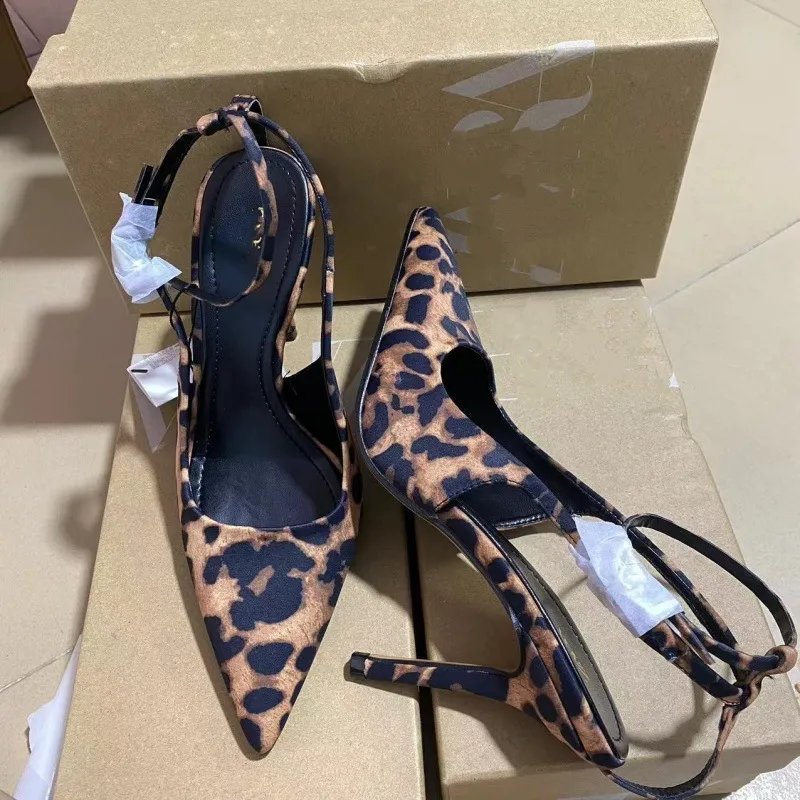 Leopard Print Pointed Toe High Heel Mules for Women | Retro Fashion Slip-On Sandals | Summer 2024 Versatile Dress Shoes showcase 2