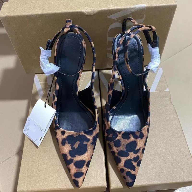 Leopard Print Pointed Toe High Heel Mules for Women | Retro Fashion Slip-On Sandals | Summer 2024 Versatile Dress Shoes thumbnail 3