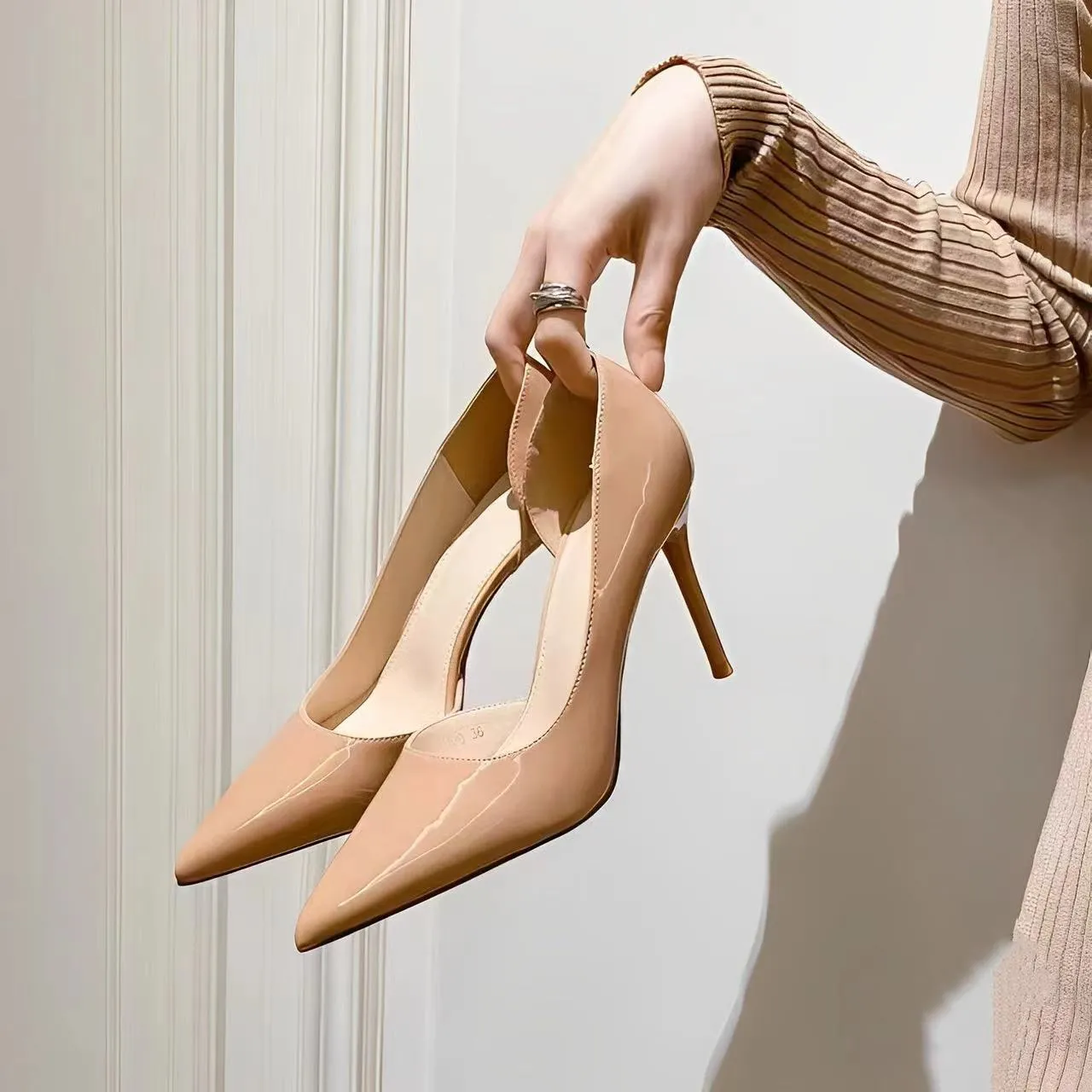 Elegant Nude Leather High Heels for Women - Pointed Toe Stiletto Heel - New 2024 Spring/Autumn/Winter Black Single Layer Shoes thumbnail 3