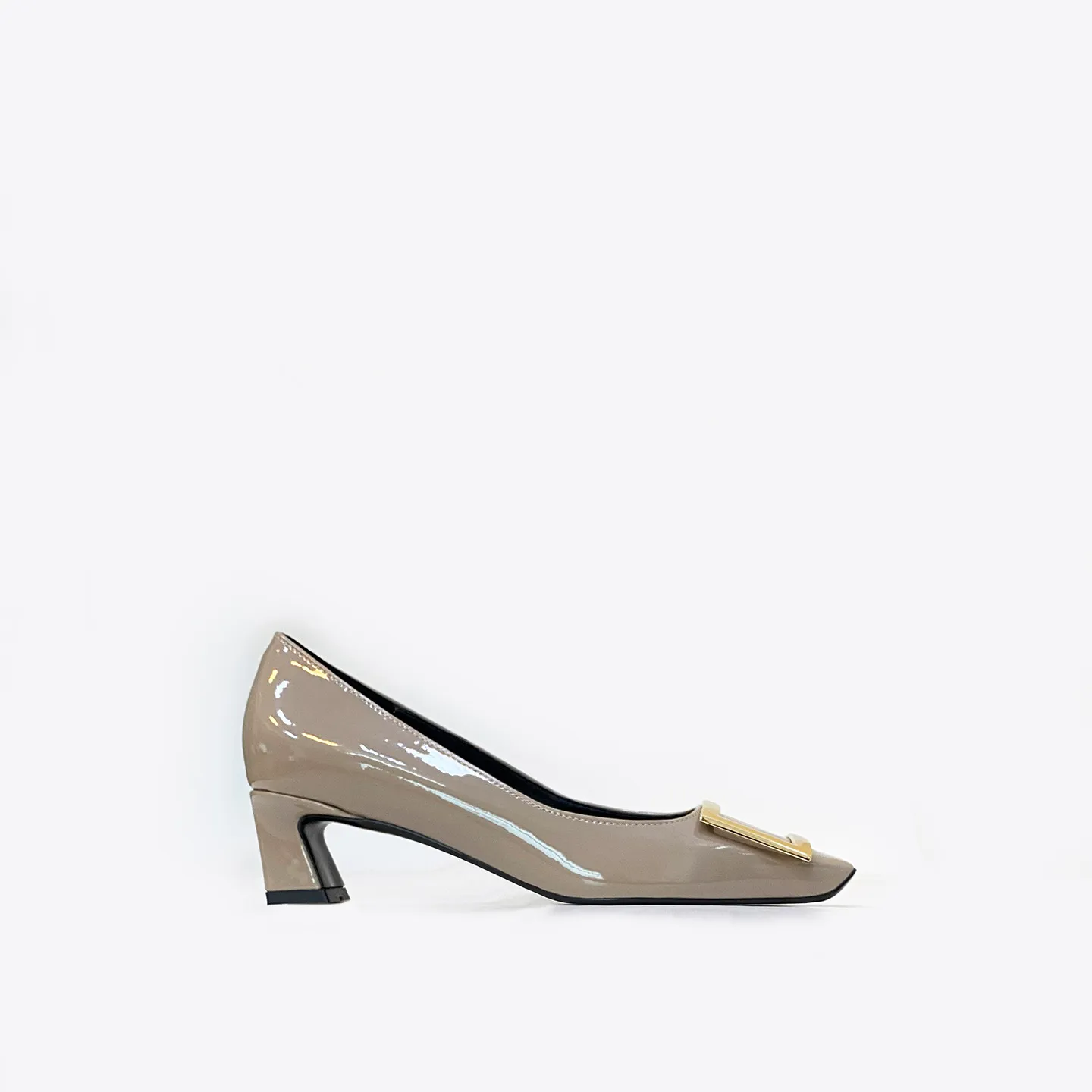 Women's Patent Leather High Heels - Square Buckle Chunky Heel Court Shoes - Elegant Office & Commuting Footwear - Spring Fashion 2026 thumbnail 1
