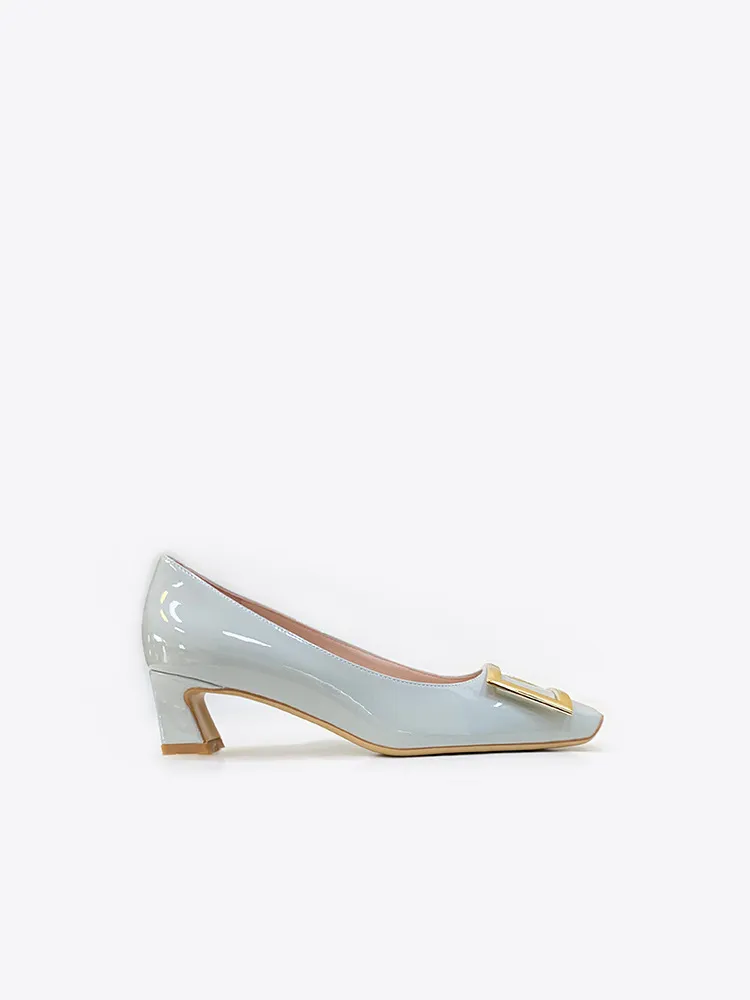 Women's Patent Leather High Heels - Square Buckle Chunky Heel Court Shoes - Elegant Office & Commuting Footwear - Spring Fashion 2026 thumbnail 7