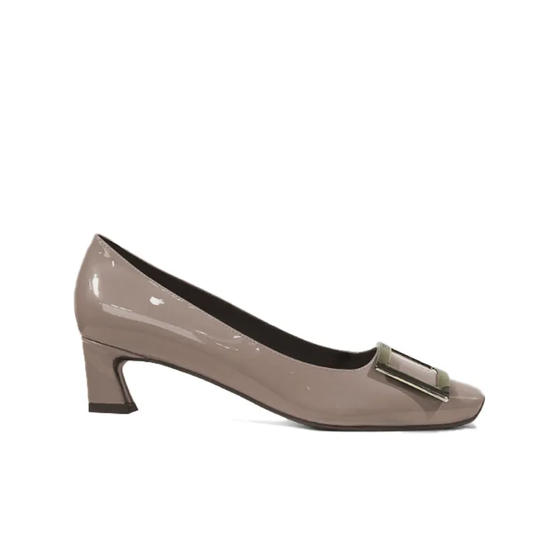 Women's Patent Leather High Heels - Square Buckle Chunky Heel Court Shoes - Elegant Office & Commuting Footwear - Spring Fashion 2026 thumbnail 5